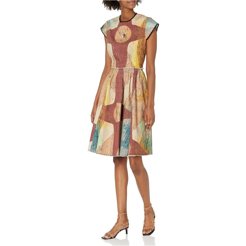 Abstract Multicolor Cap-Sleeve Dress - Elegant Everyday Style